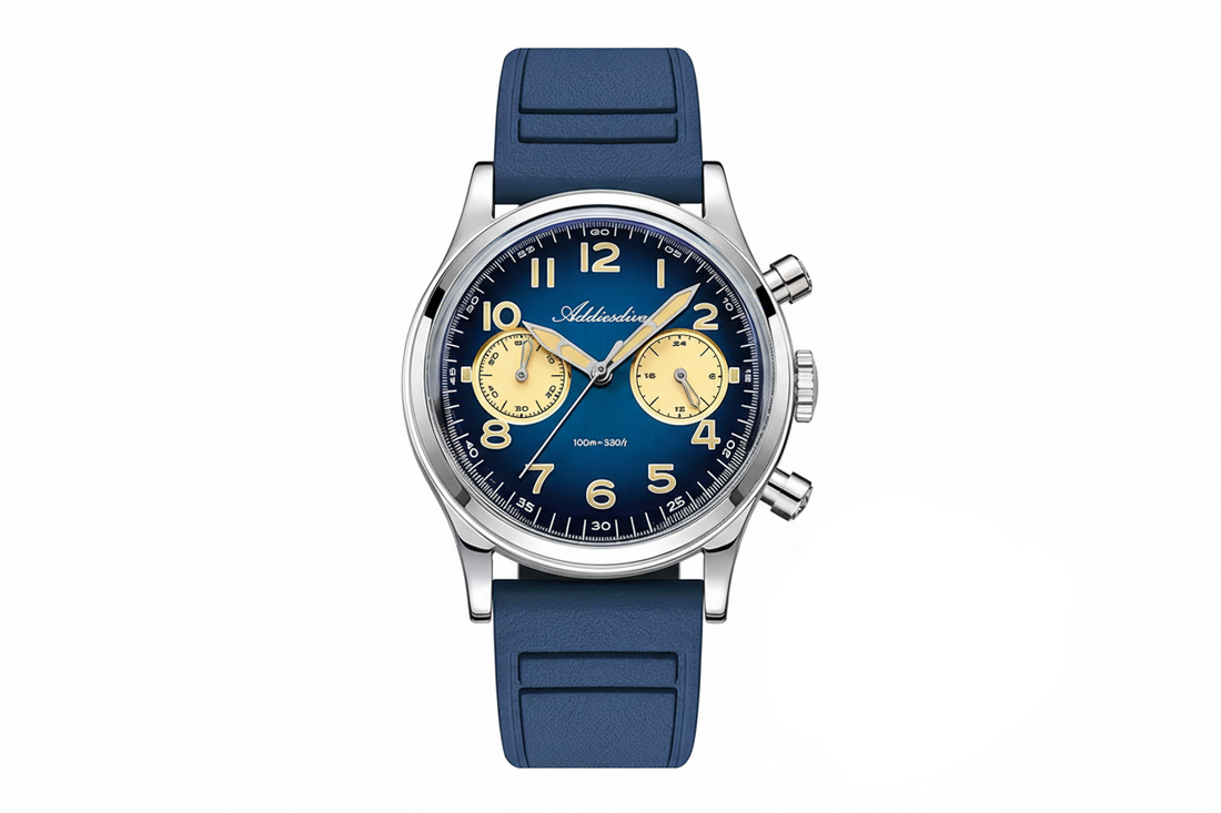 Watch with luminous hour markers and hands visible against a dark dial — example of strong lume on an affordable automatic watch