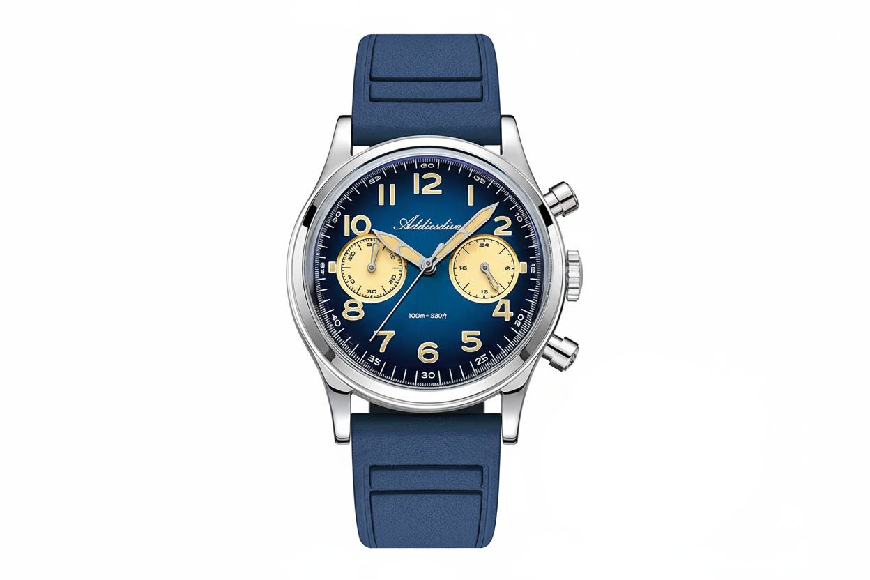 Watch with luminous hour markers and hands visible against a dark dial — example of strong lume on an affordable automatic watch