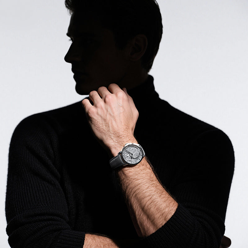 Agelocer Astronomer moonphase with a genuine iron meteorite dial worn on the wrist, the brand's watches are designed and made in China