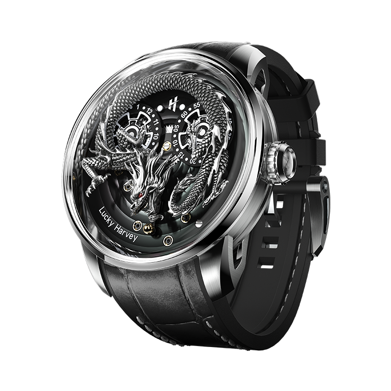 Affordable automaton watch with hand-engraved 925 silver dragon dial that releases a 999 gold bead on the hour