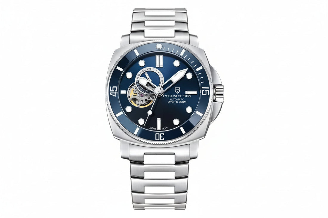 Affordable luxury watch shown in studio detail — checking case finishing, dial alignment, and movement specs is key when buying watches online