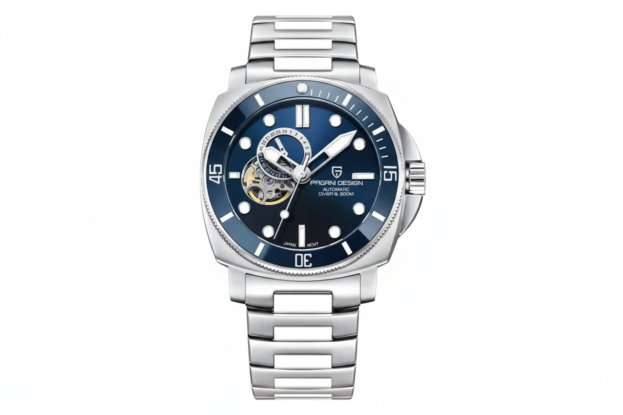 Affordable luxury watch shown in studio detail — checking case finishing, dial alignment, and movement specs is key when buying watches online
