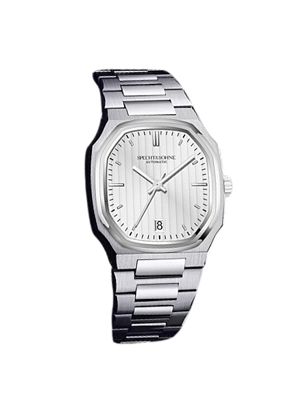 Specht & Söhne SP-RO octagonal bezel automatic watch with white dial and integrated steel bracelet