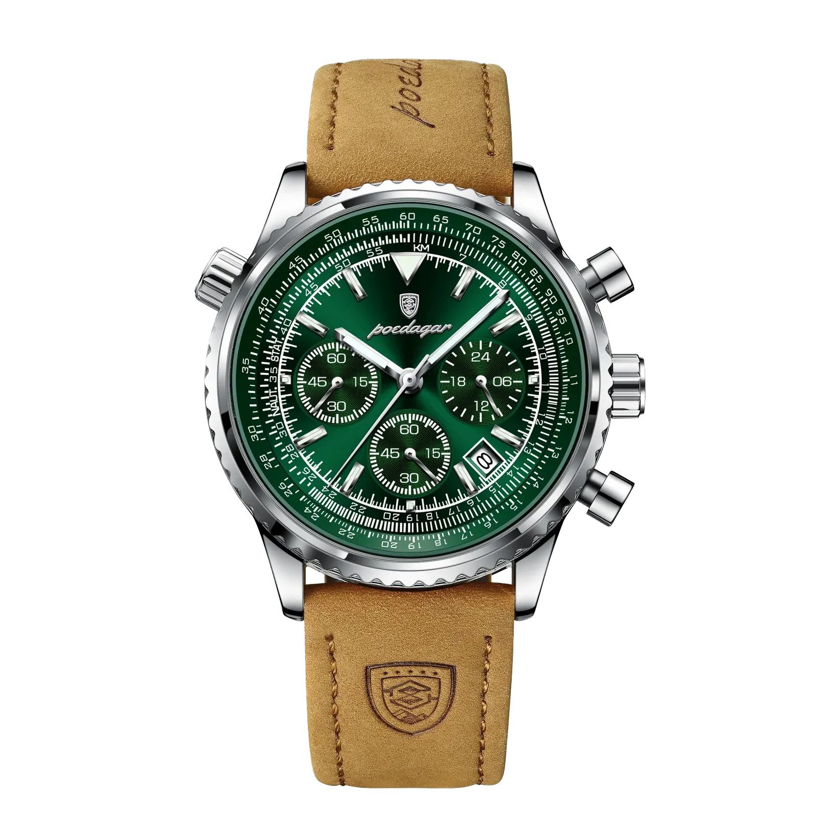POEDAGAR Luxury Leather Men's Quartz Chronograph Watch Waterproof Luminous, 9601-PrimeTimepiece