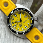 STEELDIVE SD1977T yellow dial Slim Turtle dive watch on a yellow perforated rubber strap