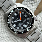 STEELDIVE SD1977T black dial Slim Turtle dive watch on a stainless steel bracelet