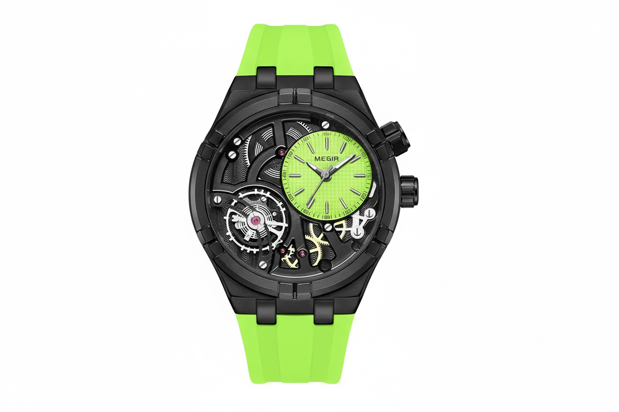 MEGIR 8111 Men's Quartz Sport Analog Watch in Yellow with watch