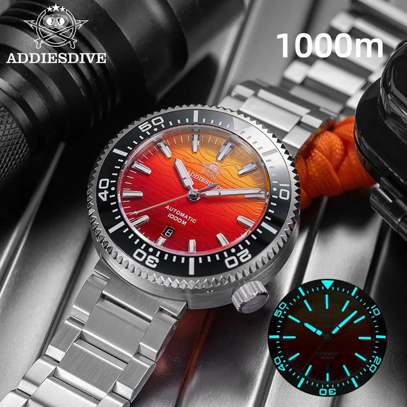 ADDIESDIVE AD2526 Automatic Flame Clouds Texture BGW9 Diving Waterproof Watch