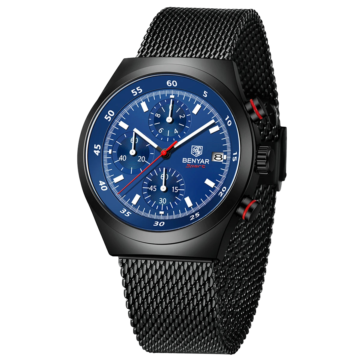 BENYAR BY-5200 43mm Night Light Dial Men's Quartz Watch Chronograph Waterproof