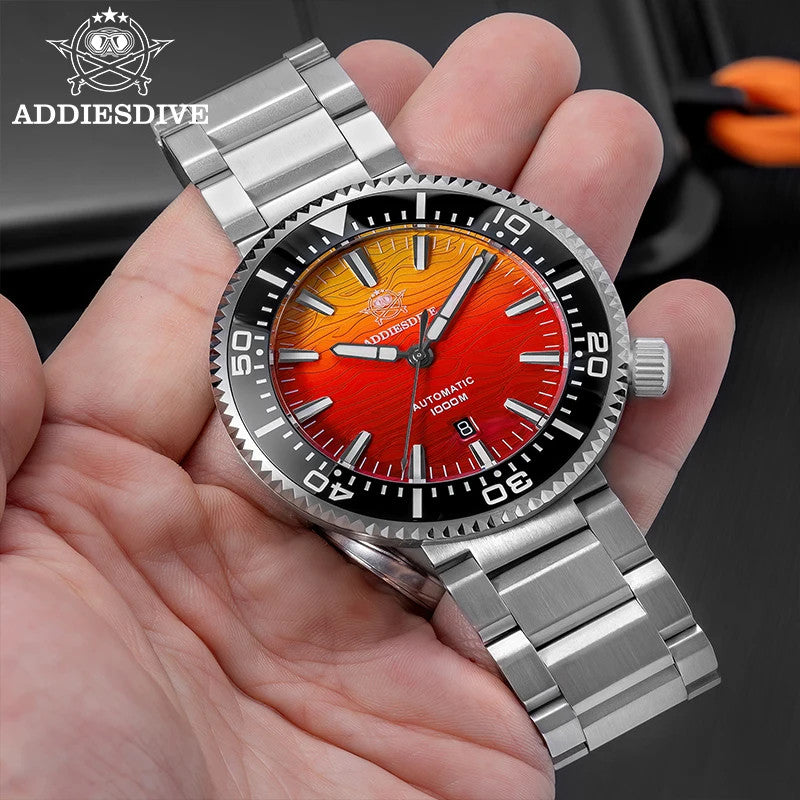 ADDIESDIVE AD2526 Automatic Flame Clouds Texture BGW9 Diving Waterproof Watch