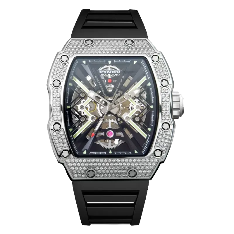 PINDU Mens Tonneau Watch 50 Meter Waterproof Luminous Sapphire Mirror Dial-PrimeTimepiece