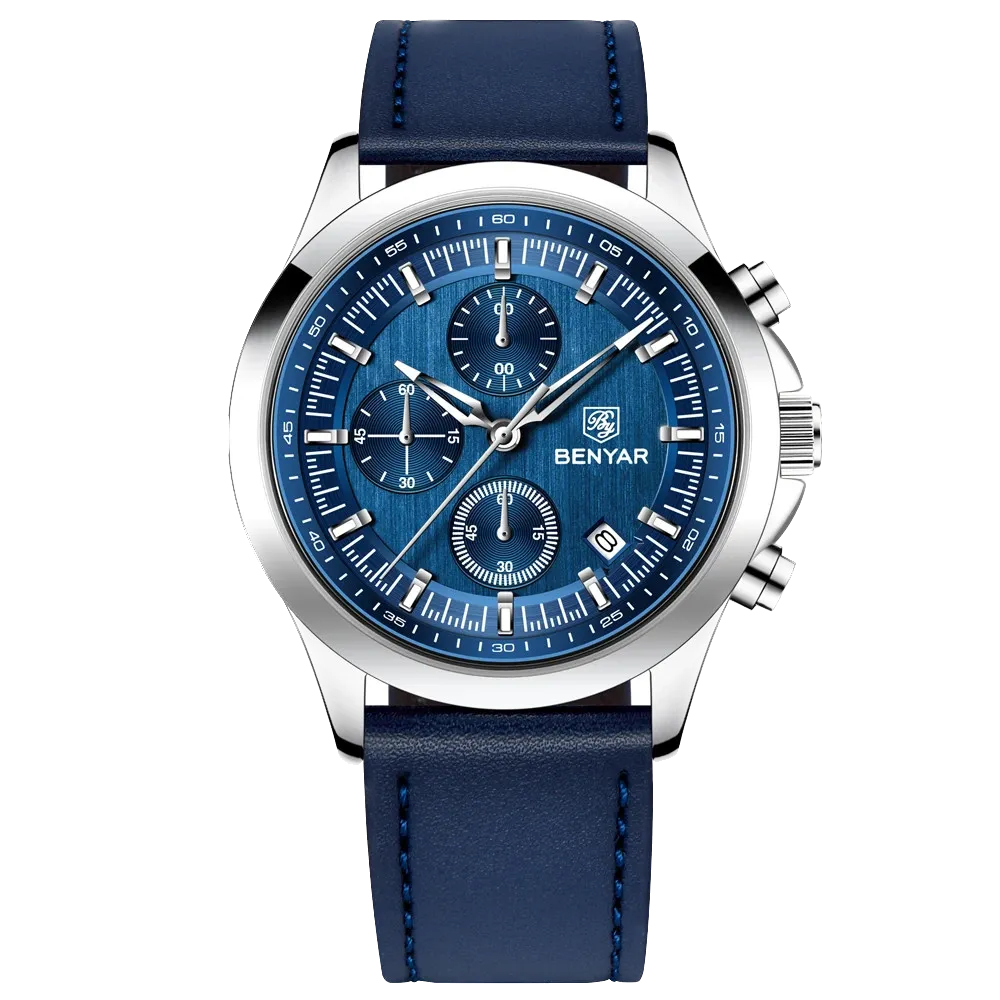 BENYAR BY‑5210 Luxury Chronograph Quartz Watch for Men – Leather & Waterproof-PrimeTimepiece