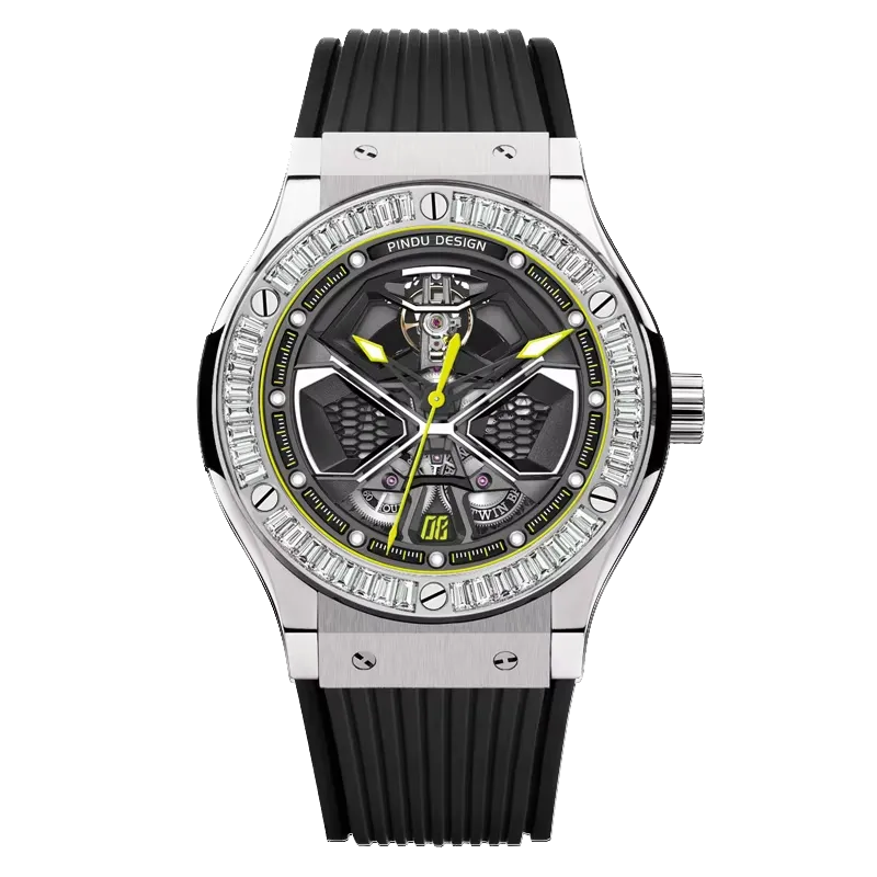 PINDU Luxury Color Diamond Mechanical Stainless Steel, Silicone Waterproof Watch-PrimeTimepiece