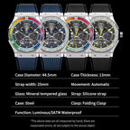 PINDU Luxury Color Diamond Mechanical Stainless Steel, Silicone Waterproof Watch-PrimeTimepiece