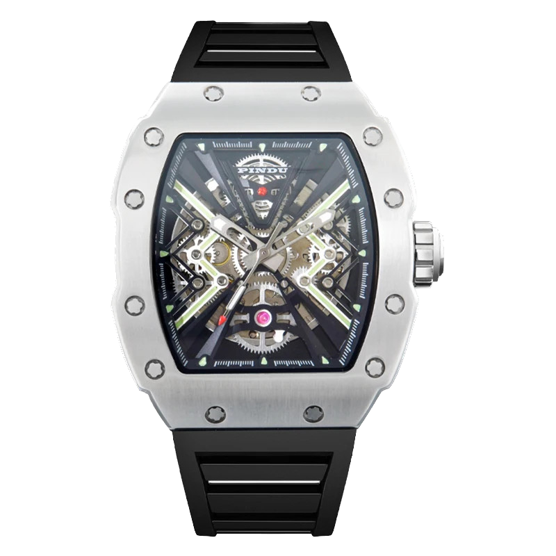 PINDU Mens Tonneau Watch 50 Meter Waterproof Luminous Sapphire Mirror Dial
