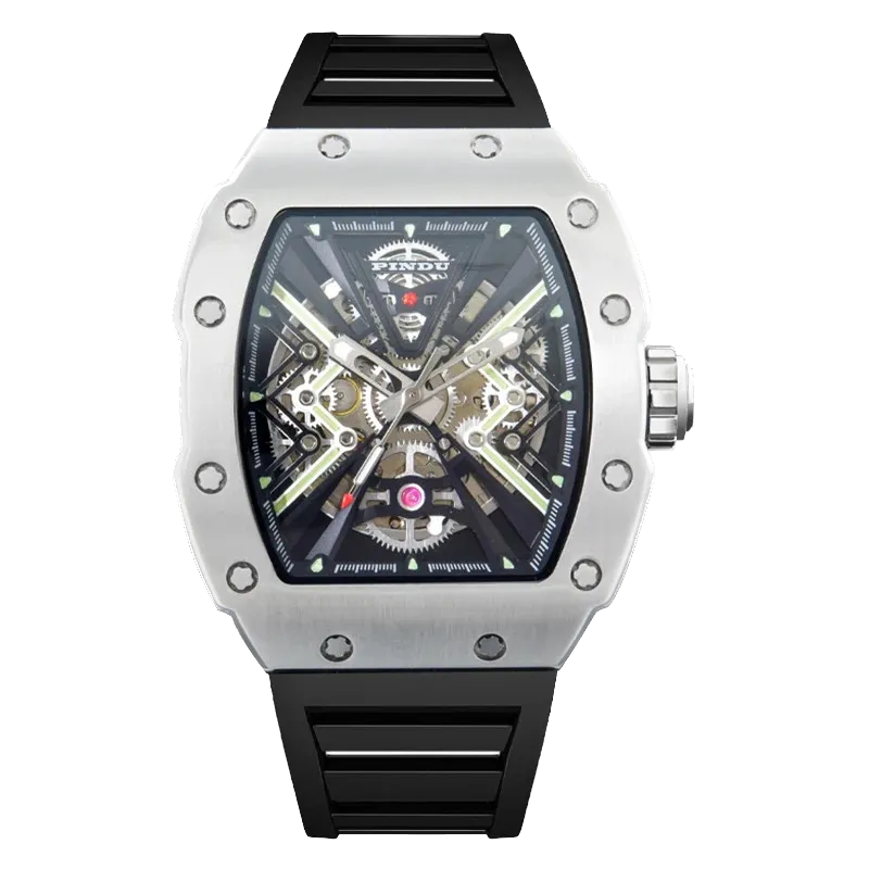 PINDU Mens Tonneau Watch 50 Meter Waterproof Luminous Sapphire Mirror Dial-PrimeTimepiece