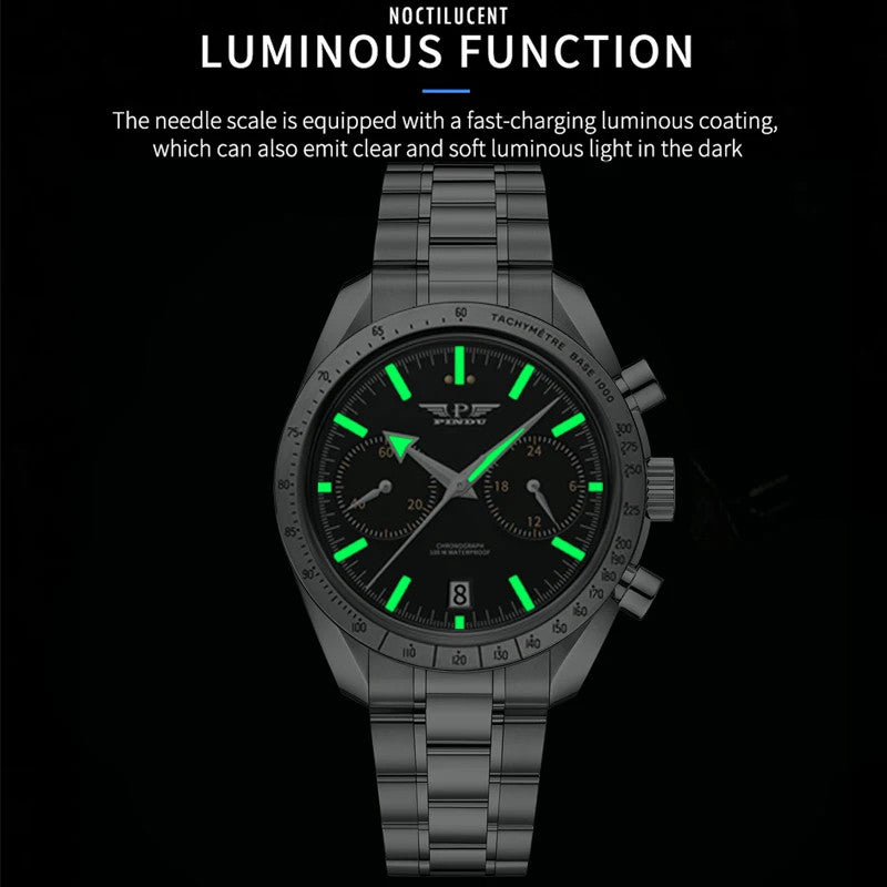 PINDU Tribute to Moon Watch Retro Luxury Quartz Watches Men Sport Chronograph