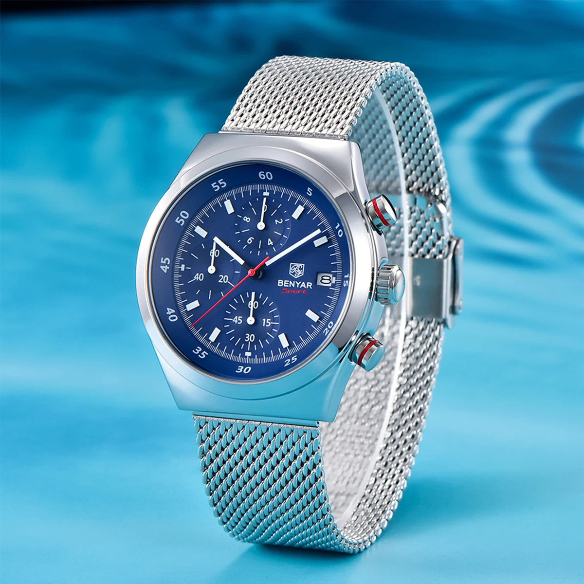 BENYAR BY-5200 43mm Night Light Dial Men's Quartz Watch Chronograph Waterproof