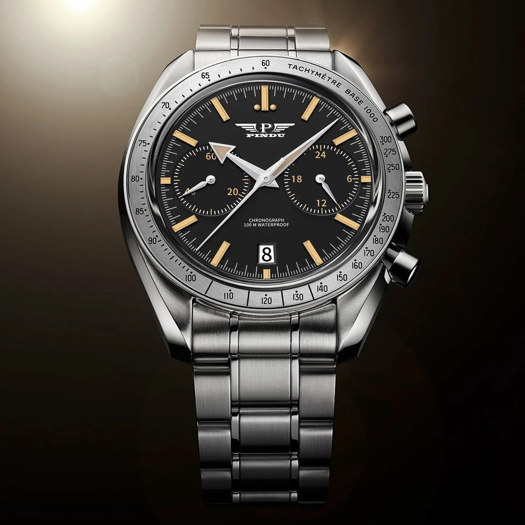 PINDU Tribute to Moon Watch Retro Luxury Quartz Watches Men Sport Chronograph