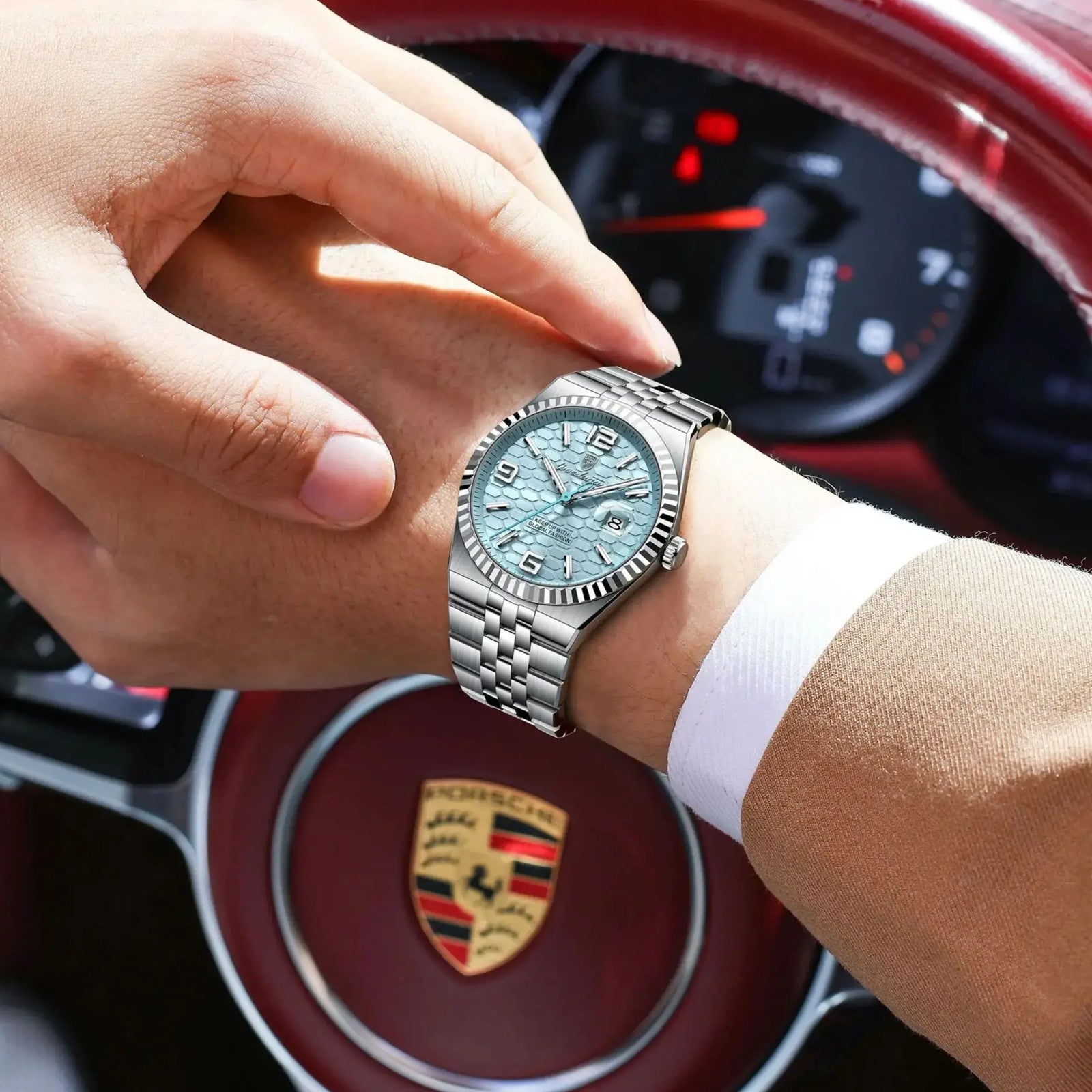 POEDAGAR 839 Men's Quartz Watch Waterproof in Gold Green with watch