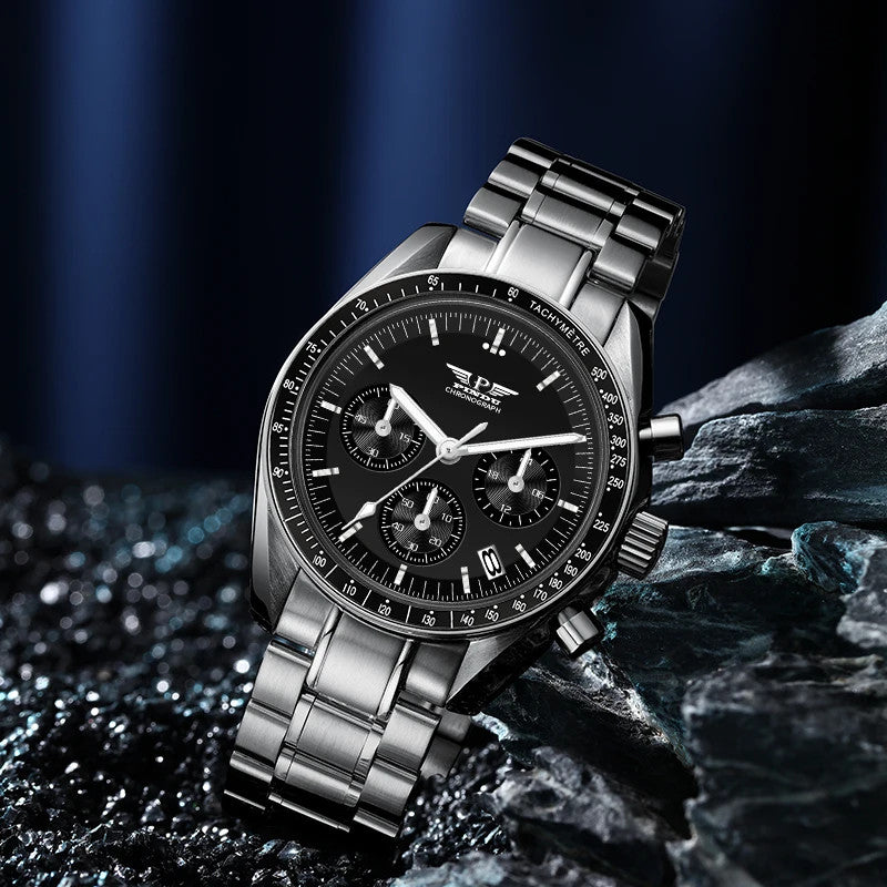 PINDU  PD-1701 40MM Men Sapphire Chronograph Quartz Moon Watch, Waterproof