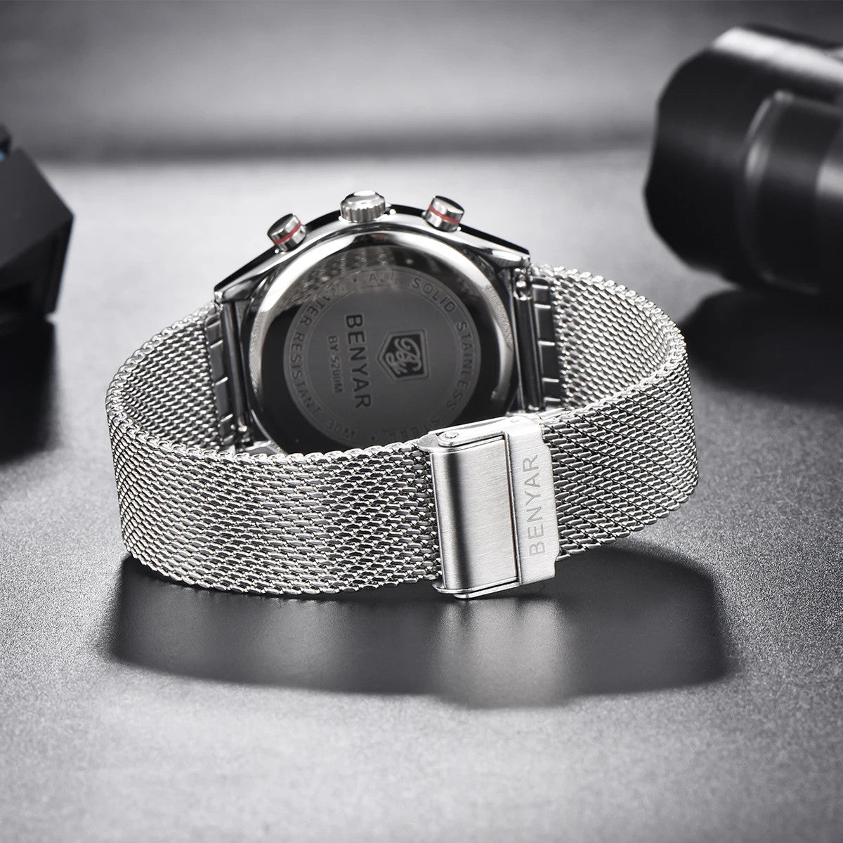 BENYAR BY-5200 43mm Night Light Dial Men's Quartz Watch Chronograph Waterproof