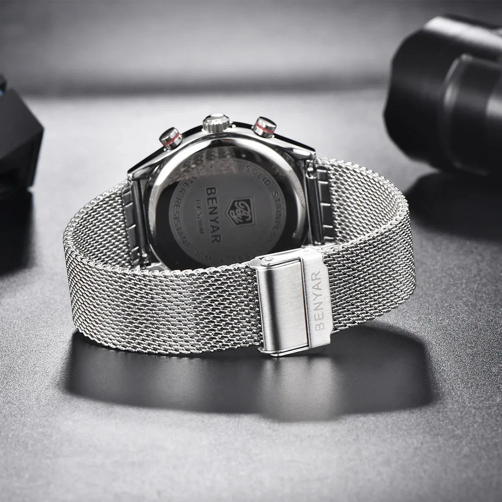 BENYAR BY-5200 43mm Night Light Dial Men's Quartz Watch Chronograph Waterproof-PrimeTimepiece