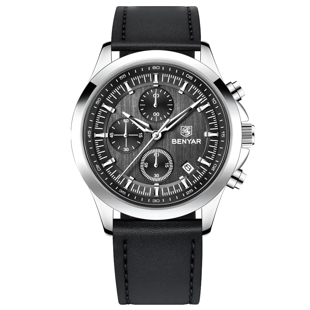BENYAR BY‑5210 Luxury Chronograph Quartz Watch for Men – Leather & Waterproof-PrimeTimepiece
