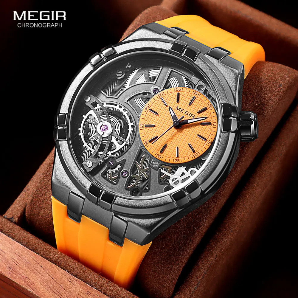 MEGIR 8111 Men's Quartz Sport Analog Watch in Yellow with watch