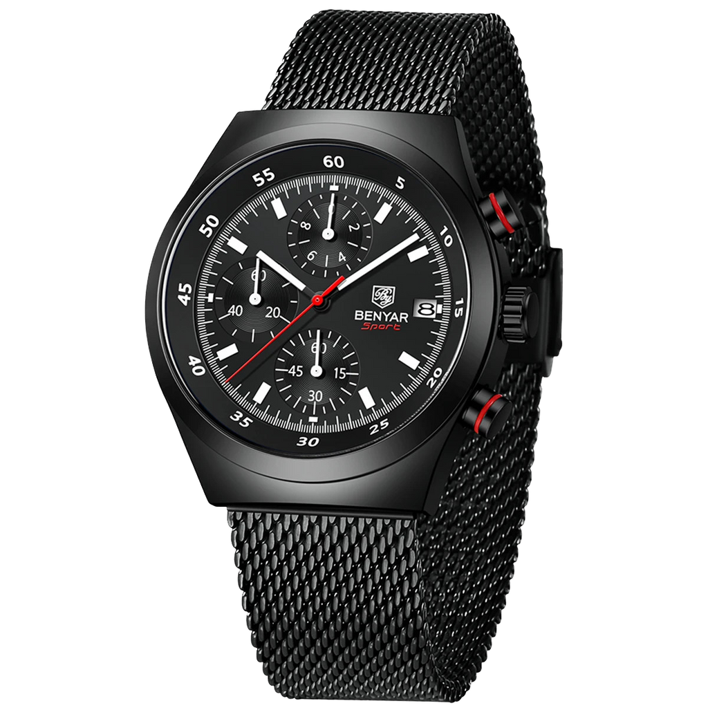 BENYAR BY-5200 43mm Night Light Dial Men's Quartz Watch Chronograph Waterproof