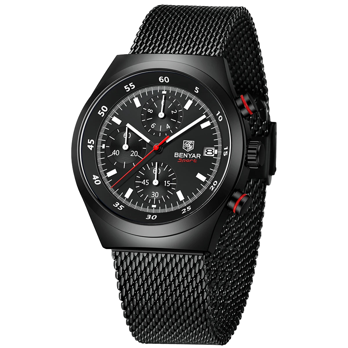 BENYAR BY-5200 43mm Night Light Dial Men's Quartz Watch Chronograph Waterproof