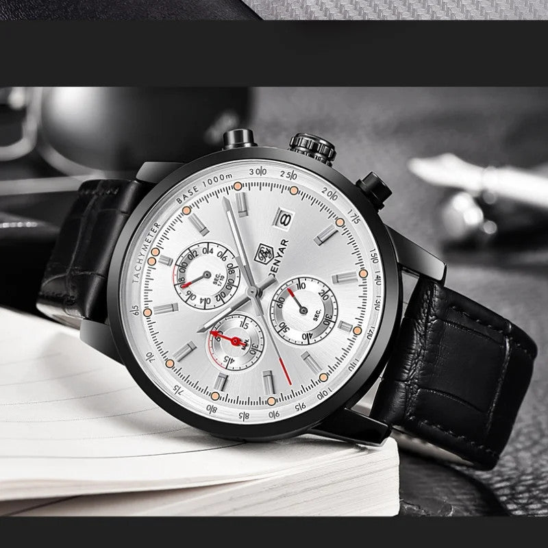 BENYAR BY-5102 Men's Quartz Chronograph Sports Watch Silver White