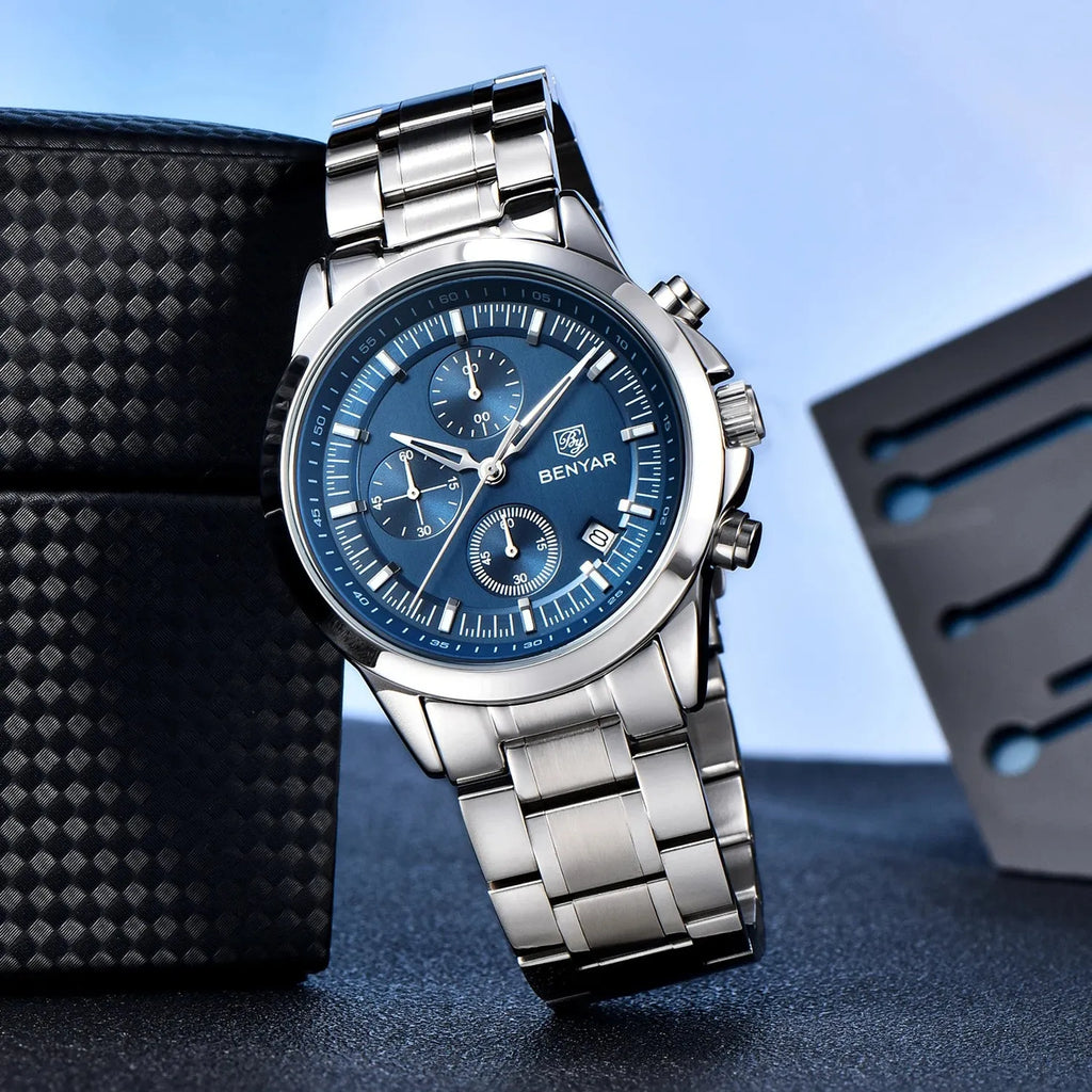 BENYAR BY‑5210 Luxury Chronograph Quartz Watch for Men – Leather & Waterproof-PrimeTimepiece
