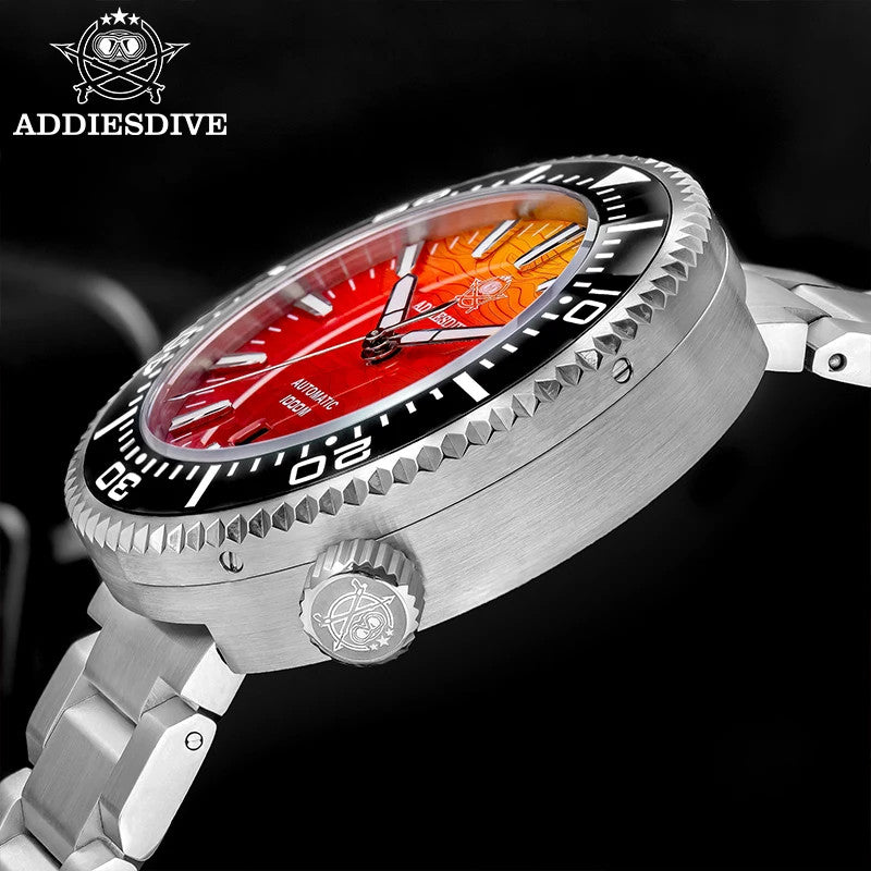 ADDIESDIVE AD2526 Automatic Flame Clouds Texture BGW9 Diving Waterproof Watch
