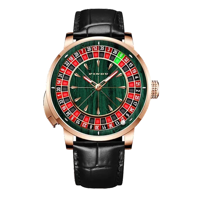 PINDU Wood Grain Celestial Men Mechanical Watch NH35A Roulette Watches Pointer