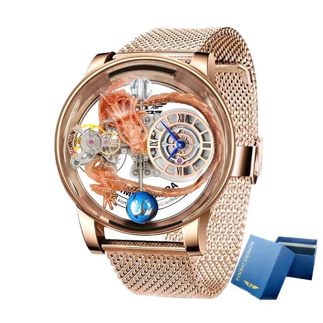 PINDU P6539 Earth Theme 3D Dragon Celestial Body Series Hollow Quartz Watch