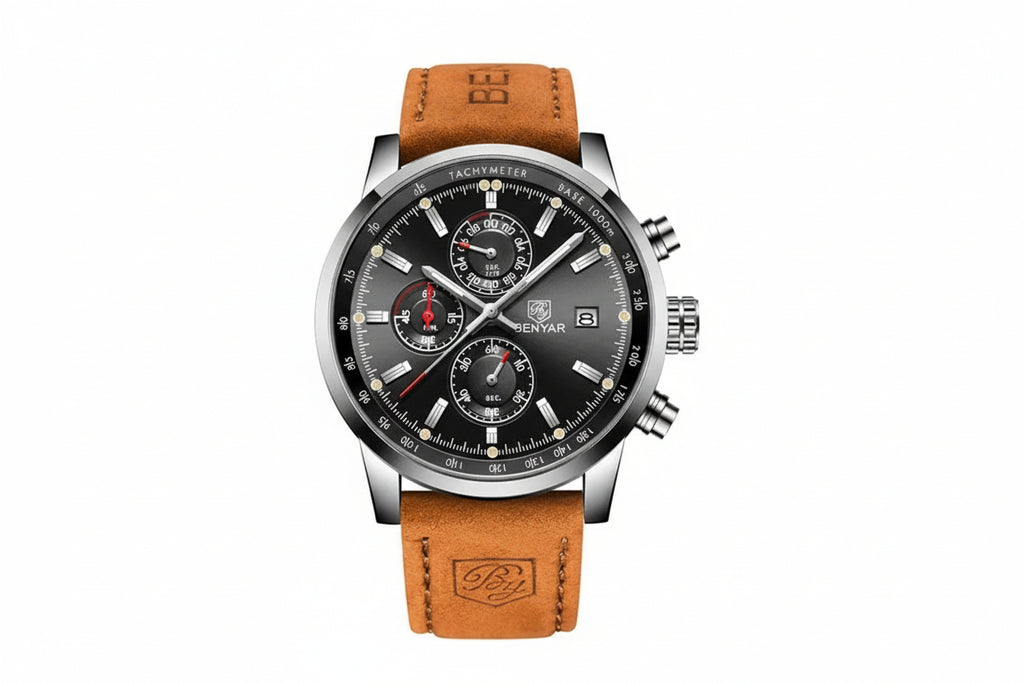 BENYAR BY-5102 Men's Quartz Chronograph Sports Watch Silver White