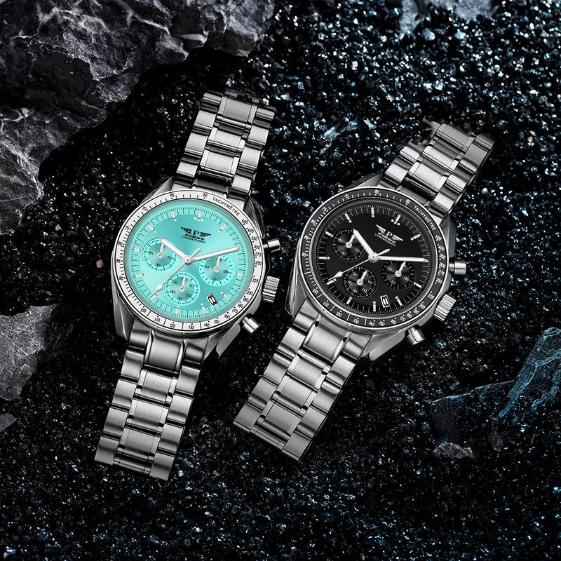 PINDU  PD-1701 40MM Men Sapphire Chronograph Quartz Moon Watch, Waterproof