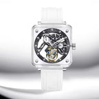 PINDU Tourbillon Movement Sapphire Mirror Men Transparent Case Rubber Strap-PrimeTimepiece