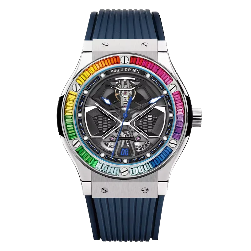 PINDU Luxury Color Diamond Mechanical Stainless Steel, Silicone Waterproof Watch-PrimeTimepiece