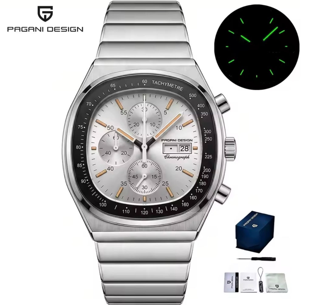 PAGANI DESIGN PD-1819 Men's 40mm Quartz Chronograph Watch - White Dial (front)