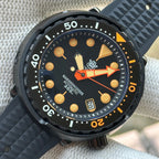 STEELDIVE SD1975XV black PVD Tuna dive watch on a black waffle-pattern rubber strap