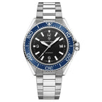 Pagani Design PD-YS034 black dial blue bezel men's dive automatic watch, steel bracelet front view