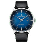Pagani Design PD-2770 blue dial men's automatic watch, black leather strap, front view