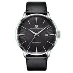 Pagani Design PD-2770 black dial men's automatic watch, black leather strap, front view