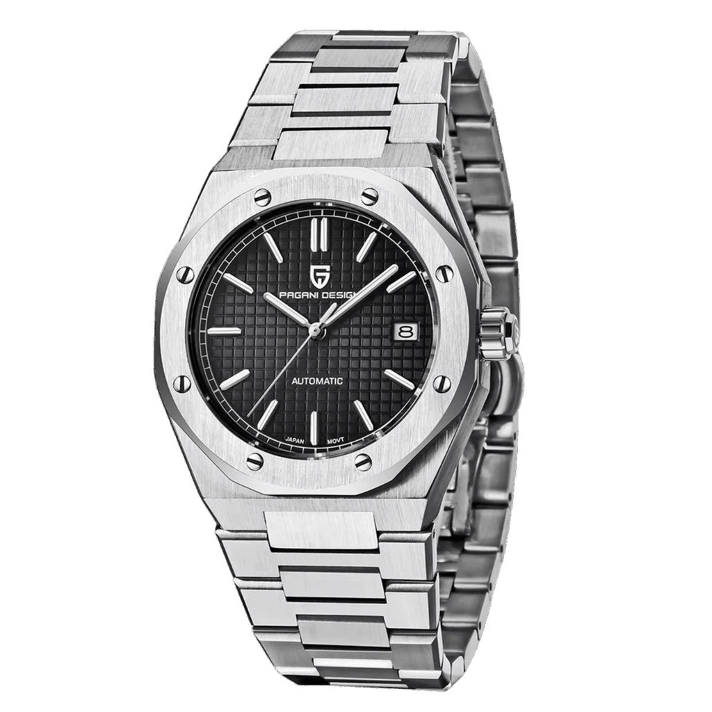 Pagani Design PD-1673 black dial men's automatic watch, stainless steel, front view