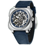 Pagani Design PD-1791 blue skeleton dial men's automatic watch, blue leather strap, front view