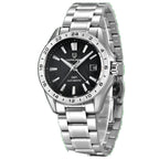 Pagani Design PD-1792 black dial men's GMT automatic watch, steel bracelet, front view