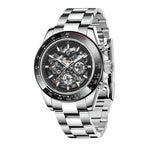 Pagani Design PD-1777 black bezel silver steel men's automatic skeleton watch, front