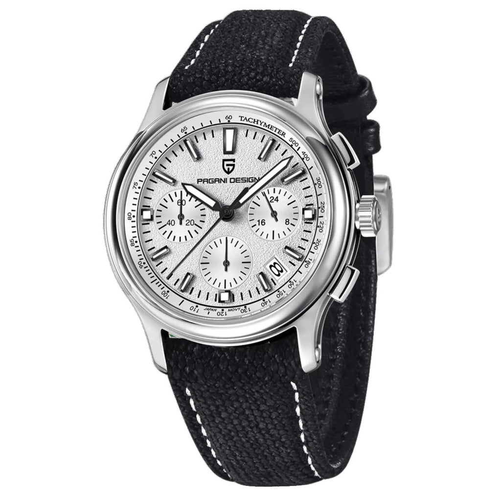 Pagani Design PD-1781 white dial men's quartz chronograph watch, front view